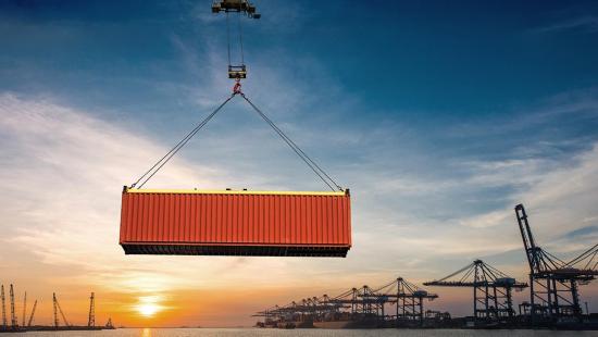 Customs container held by crane card